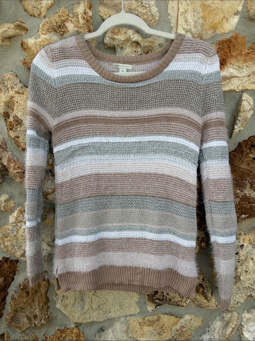 Cato sweater striped fuzzy metallic fitted